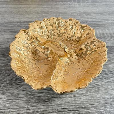 LOT 2D: Vintage Pink and Gold Deruta Italy Ceramic Decanter, Hand Decorated Weeping-Bright Gold Dish & Pickard China Sugar Bowl and...