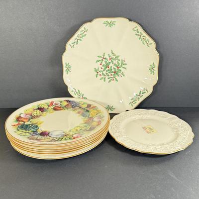 LOT 7D: Lenox Plates: Colonial Christmas Wreath, Holiday Platter & Holiday Hostess Collection
