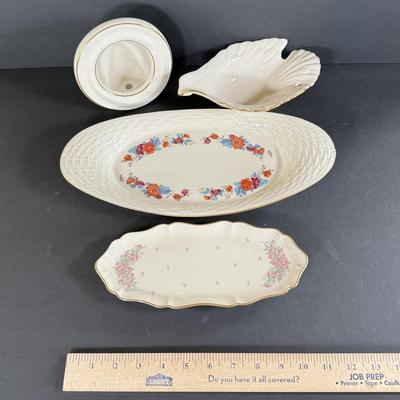 LOT 9D: Lenox Collection: Round Photo Frame, Dove Dish & Small Floral Platters