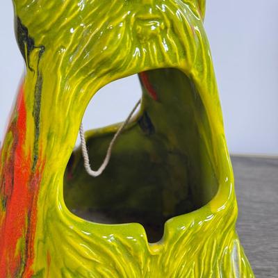 LOT 14D: Vintage / MCM 1960s California Originals Scottie/Yorkie Dog Green and Orange Lava Drip Glaze Hanging Ashtray
