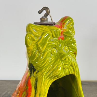 LOT 14D: Vintage / MCM 1960s California Originals Scottie/Yorkie Dog Green and Orange Lava Drip Glaze Hanging Ashtray