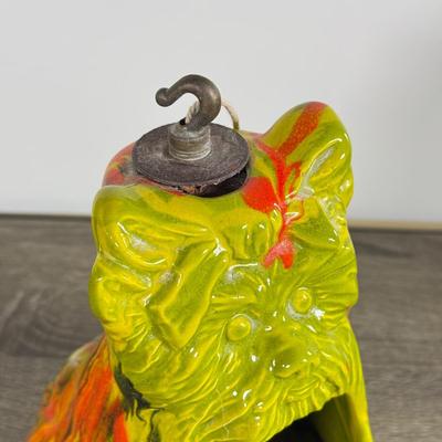 LOT 14D: Vintage / MCM 1960s California Originals Scottie/Yorkie Dog Green and Orange Lava Drip Glaze Hanging Ashtray