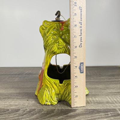 LOT 14D: Vintage / MCM 1960s California Originals Scottie/Yorkie Dog Green and Orange Lava Drip Glaze Hanging Ashtray