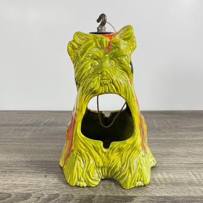 LOT 14D: Vintage / MCM 1960s California Originals Scottie/Yorkie Dog Green and Orange Lava Drip Glaze Hanging Ashtray
