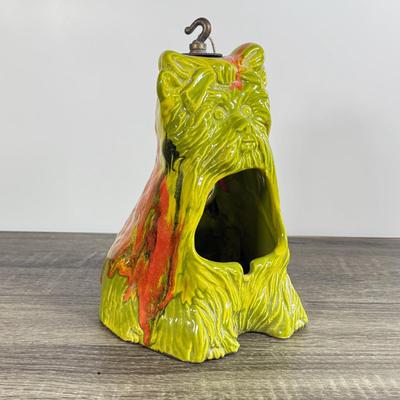 LOT 14D: Vintage / MCM 1960s California Originals Scottie/Yorkie Dog Green and Orange Lava Drip Glaze Hanging Ashtray
