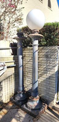 Lot #274 Pair of large, Heavy Cast Iron Outdoor Light Posts with Globes