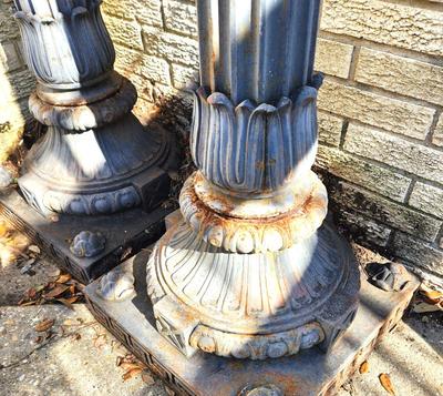Lot #274 Pair of large, Heavy Cast Iron Outdoor Light Posts with Globes
