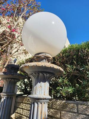 Lot #274 Pair of large, Heavy Cast Iron Outdoor Light Posts with Globes