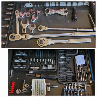 2 Drawer lot of Tools Craftsman Sockets Drill Bits Crowfoot
