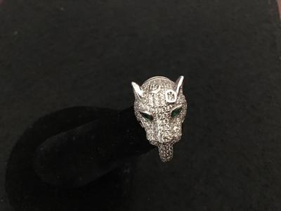 FZN Sterling Silver Paved Rhinestone Jaguar Ring