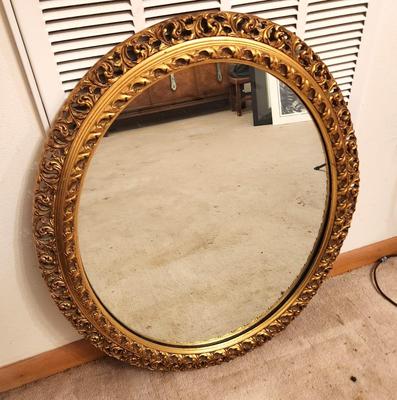 Lot #282 Vintage Gesso Frame Round Wall Mirror