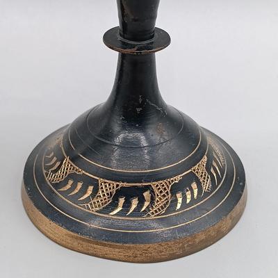LOT 1: Pair of Vintage Indian Etched Black Brass Vases