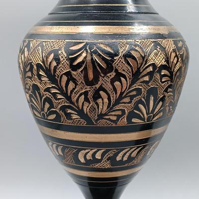 LOT 1: Pair of Vintage Indian Etched Black Brass Vases