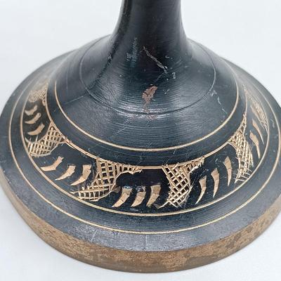 LOT 1: Pair of Vintage Indian Etched Black Brass Vases