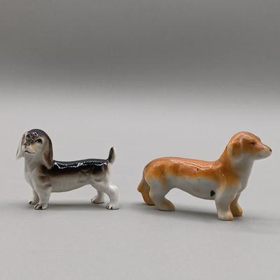 LOT 4: Hagen Renaker Dachshund Pup Lenk H1569, WhittleWare Wooden Dachshund, Occupied Japan Porcelain Dogs & More