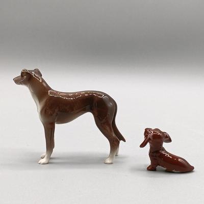 LOT 4: Hagen Renaker Dachshund Pup Lenk H1569, WhittleWare Wooden Dachshund, Occupied Japan Porcelain Dogs & More