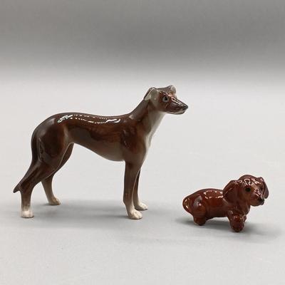 LOT 4: Hagen Renaker Dachshund Pup Lenk H1569, WhittleWare Wooden Dachshund, Occupied Japan Porcelain Dogs & More