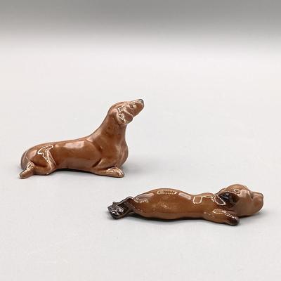 LOT 4: Hagen Renaker Dachshund Pup Lenk H1569, WhittleWare Wooden Dachshund, Occupied Japan Porcelain Dogs & More