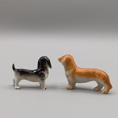 LOT 4: Hagen Renaker Dachshund Pup Lenk H1569, WhittleWare Wooden Dachshund, Occupied Japan Porcelain Dogs & More