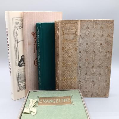 LOT 7: Poems by Henry Wadsworth Longfellow 1893, Washington Irving's Christmas Eve, Barse & Hopkins Publishers' Evangeline...