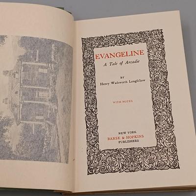LOT 7: Poems by Henry Wadsworth Longfellow 1893, Washington Irving's Christmas Eve, Barse & Hopkins Publishers' Evangeline...