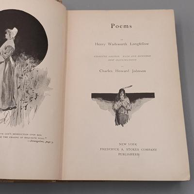 LOT 7: Poems by Henry Wadsworth Longfellow 1893, Washington Irving's Christmas Eve, Barse & Hopkins Publishers' Evangeline...
