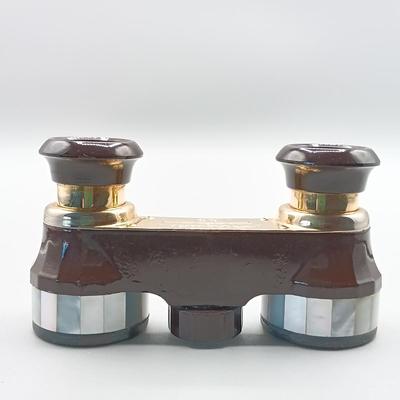 LOT 12: Airguide 44 Mother of Pearl Banded Opera Glasses with Leather Banded Opera Glasses Marked RT