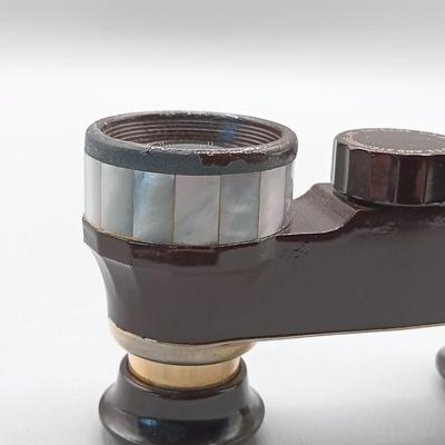 LOT 12: Airguide 44 Mother of Pearl Banded Opera Glasses with Leather Banded Opera Glasses Marked RT