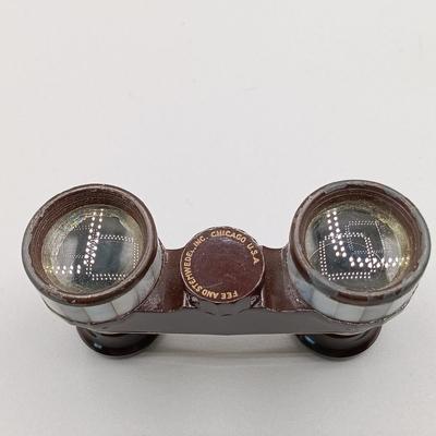 LOT 12: Airguide 44 Mother of Pearl Banded Opera Glasses with Leather Banded Opera Glasses Marked RT