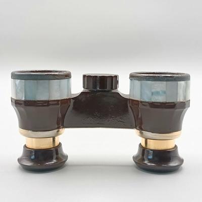 LOT 12: Airguide 44 Mother of Pearl Banded Opera Glasses with Leather Banded Opera Glasses Marked RT