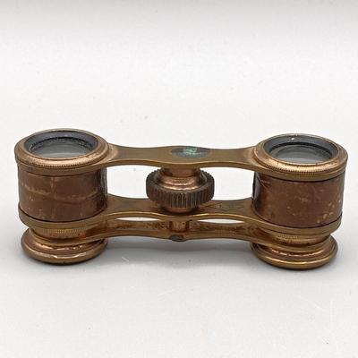 LOT 12: Airguide 44 Mother of Pearl Banded Opera Glasses with Leather Banded Opera Glasses Marked RT