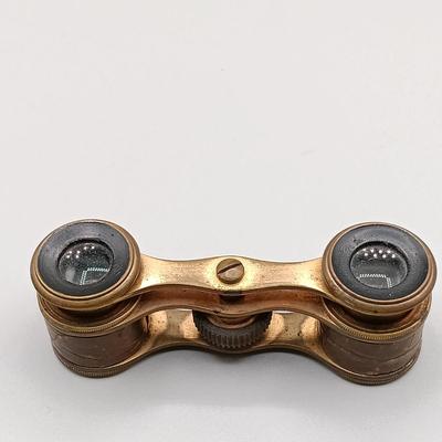 LOT 12: Airguide 44 Mother of Pearl Banded Opera Glasses with Leather Banded Opera Glasses Marked RT