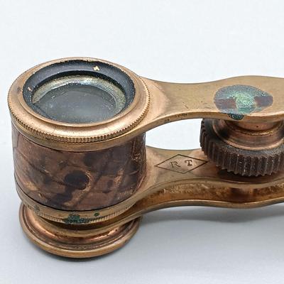 LOT 12: Airguide 44 Mother of Pearl Banded Opera Glasses with Leather Banded Opera Glasses Marked RT