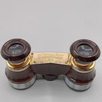 LOT 12: Airguide 44 Mother of Pearl Banded Opera Glasses with Leather Banded Opera Glasses Marked RT