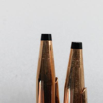 LOT 13: Cross OXY 10K Gold-Filled Electroplated Set of (2) w/ 1/20th 14K (3) and 10K (1) Gold-Filled Pens and Mechanical Pencils