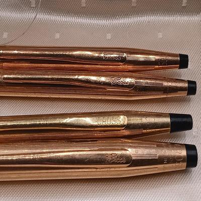 LOT 13: Cross OXY 10K Gold-Filled Electroplated Set of (2) w/ 1/20th 14K (3) and 10K (1) Gold-Filled Pens and Mechanical Pencils