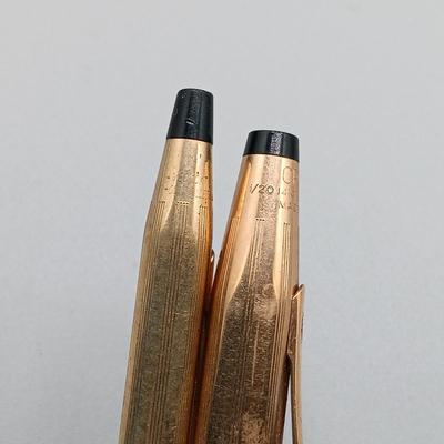 LOT 13: Cross OXY 10K Gold-Filled Electroplated Set of (2) w/ 1/20th 14K (3) and 10K (1) Gold-Filled Pens and Mechanical Pencils