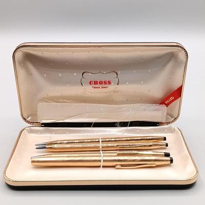 LOT 13: Cross OXY 10K Gold-Filled Electroplated Set of (2) w/ 1/20th 14K (3) and 10K (1) Gold-Filled Pens and Mechanical Pencils