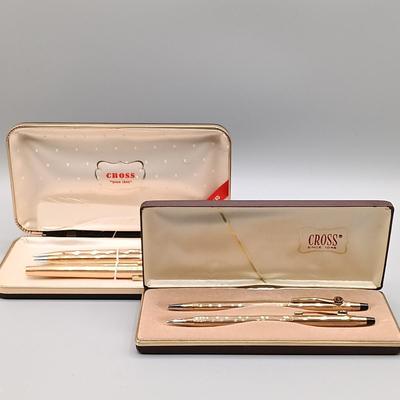 LOT 13: Cross OXY 10K Gold-Filled Electroplated Set of (2) w/ 1/20th 14K (3) and 10K (1) Gold-Filled Pens and Mechanical Pencils
