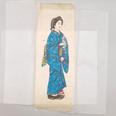 LOT 14: Set of (4) Japanese Silk Paintings with a Chinese Rice Paper Painting