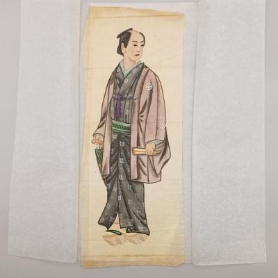 LOT 14: Set of (4) Japanese Silk Paintings with a Chinese Rice Paper Painting