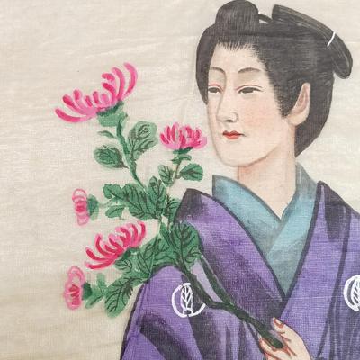 LOT 14: Set of (4) Japanese Silk Paintings with a Chinese Rice Paper Painting