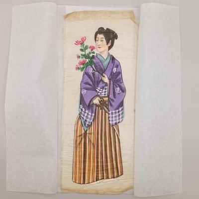 LOT 14: Set of (4) Japanese Silk Paintings with a Chinese Rice Paper Painting