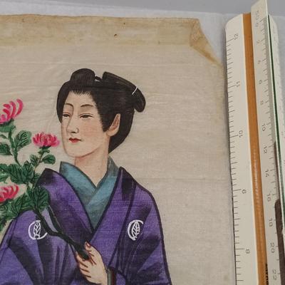 LOT 14: Set of (4) Japanese Silk Paintings with a Chinese Rice Paper Painting