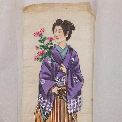 LOT 14: Set of (4) Japanese Silk Paintings with a Chinese Rice Paper Painting