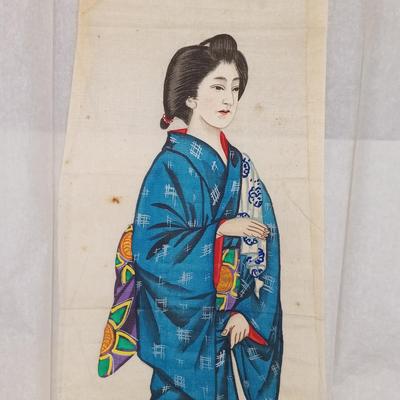 LOT 14: Set of (4) Japanese Silk Paintings with a Chinese Rice Paper Painting