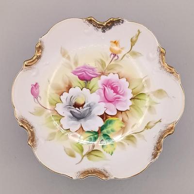 LOT 15: Vintage Kashmir Rose Hand-Painted Plates and Pedestal Dish