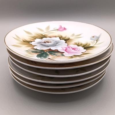 LOT 15: Vintage Kashmir Rose Hand-Painted Plates and Pedestal Dish