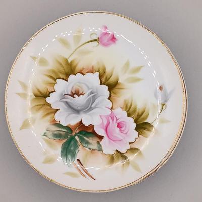 LOT 15: Vintage Kashmir Rose Hand-Painted Plates and Pedestal Dish