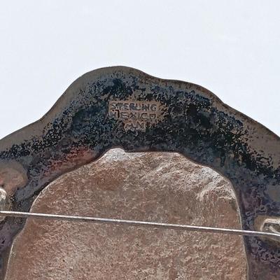 LOT 18: Pre-Columbian Carved Stone Head on Mexico Sterling Silver Back